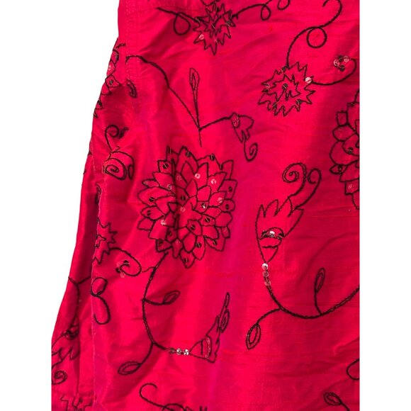 Bleu Bayou Dupioni Silk Womens Red Floral Tunic Shirt Size M Hand Embroidered - Picture 7 of 7